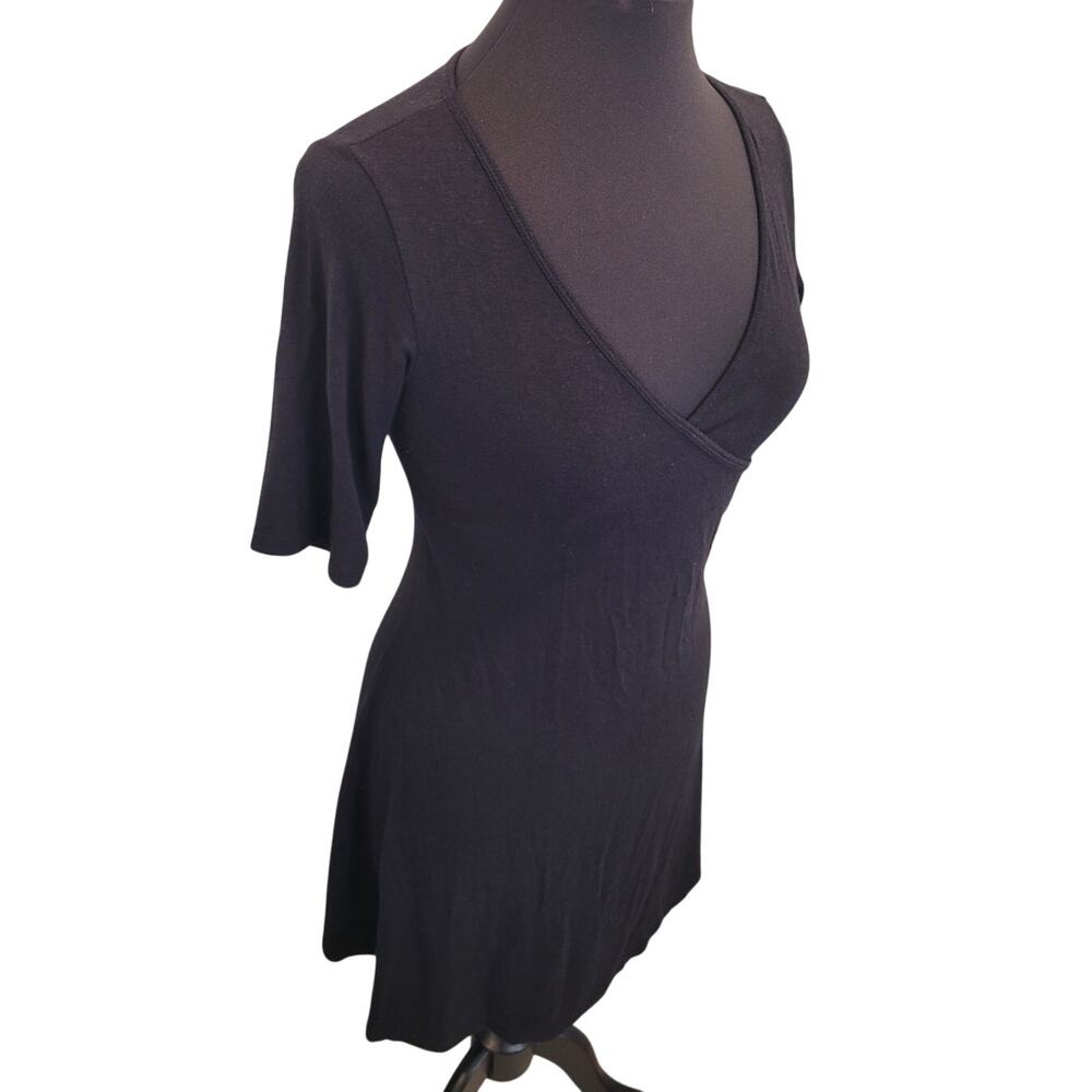 prAna Faux Wrap Stretch Dress Black M USA Made Minimal Romantic